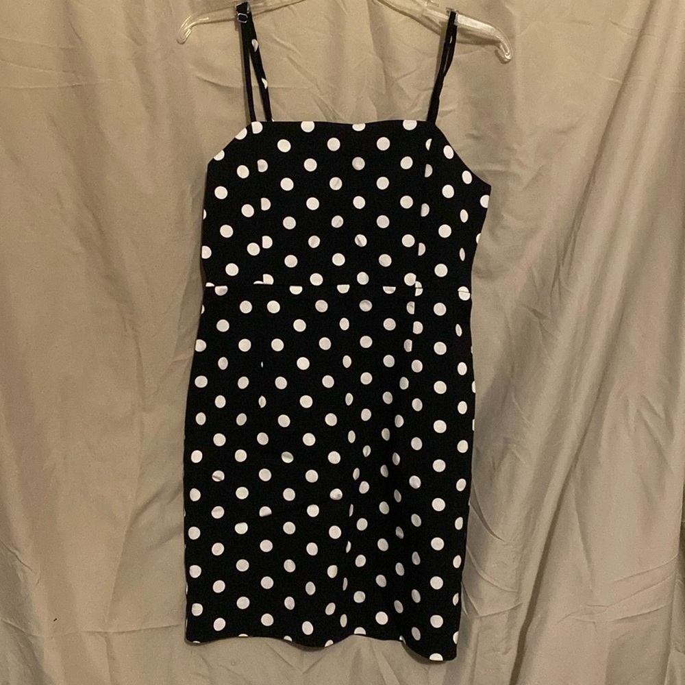 Black body con dress with white spots